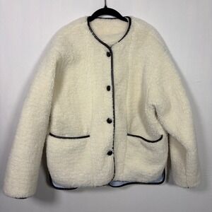 TWOI Design Lab Sherpa Fleece Gingham Lined Jacket Scandi Minimalist Women XL